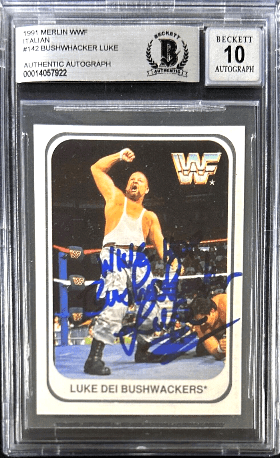 Bushwhacker Luke Signed 1991 Merlin Italian Card #142 Beckett Auto 10 Card bushwhacker-luke-1991-merlin-italian-142, supplier stock photo