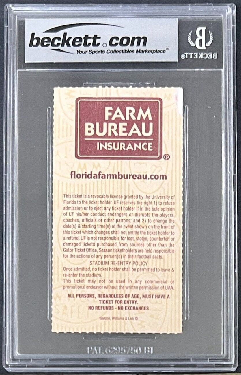 Tim Tebow Signed Florida Gators Sep. 6, 2008 Ticket Stub Beckett EX5 16171477 Ticket Stub tim-tebow-florida-gators-sep-6, view 2, supplier stock photo