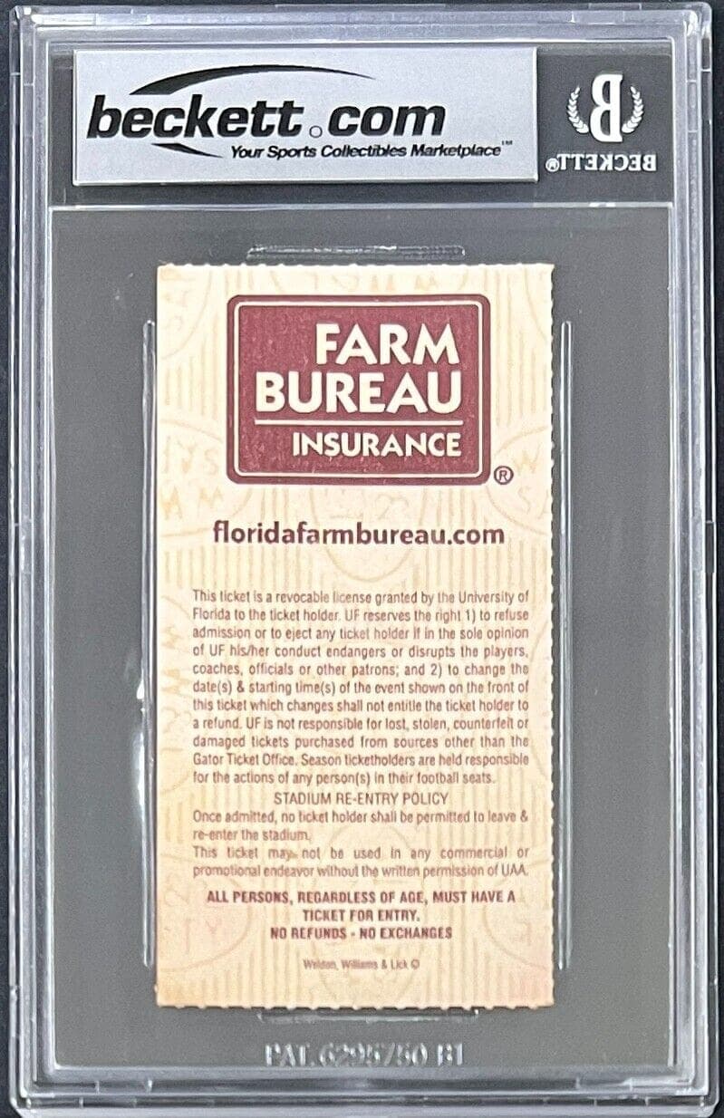 Tim Tebow Signed Florida Gators Oct. 11, 2008 Ticket Stub Beckett EX5 16171476 Ticket Stub tim-tebow-florida-gators-oct-11, view 2, supplier stock photo