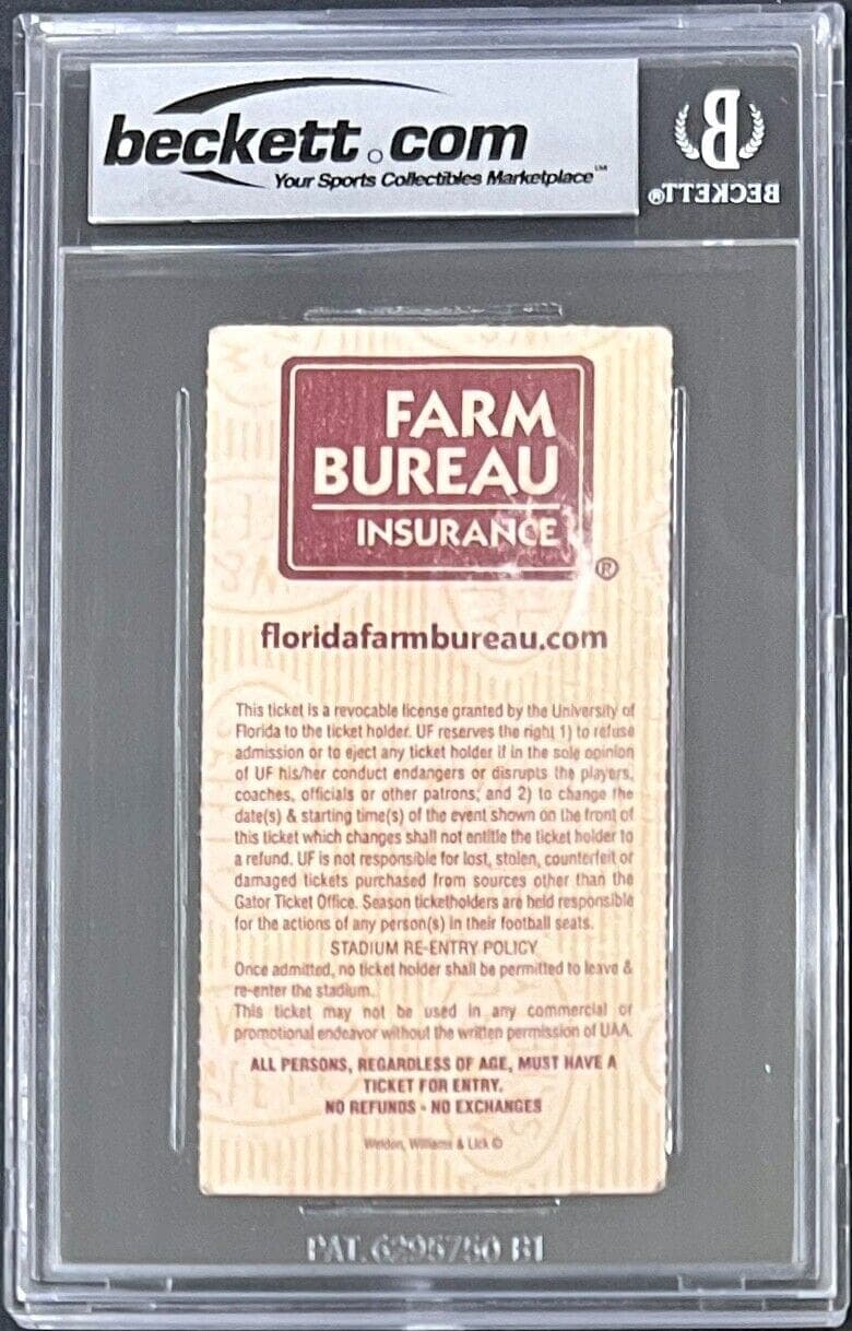 Tim Tebow Signed Florida Gators Nov. 22, 2008 Ticket Stub Beckett Good2 16172049 Ticket Stub tim-tebow-florida-gators-nov-22, view 2, supplier stock photo
