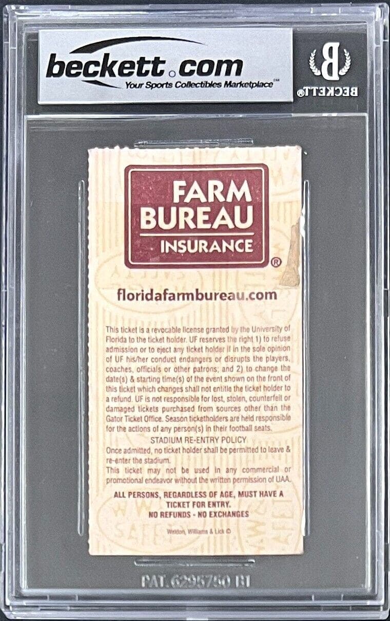 Tim Tebow Signed Florida Gators Oct. 25, 2008 Ticket Stub Beckett VG3 16171475 Ticket Stub tim-tebow-florida-gators-oct-25, view 2, supplier stock photo