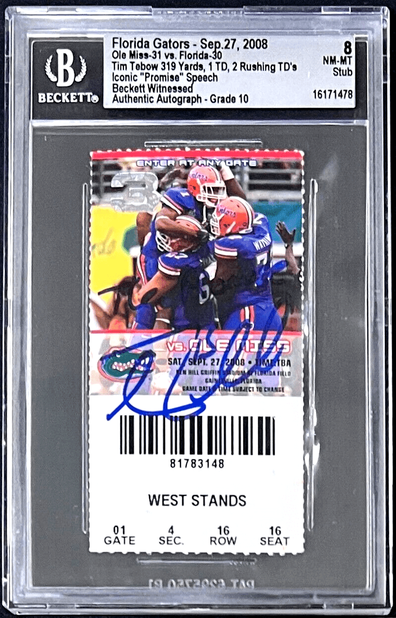 Tim Tebow Signed Promise Speech Gators Sep. 27 2008 Ticket Stub BAS NM-MT 8 Ticket Stub tim-tebow-promise-speech-gators-sep, supplier stock photo