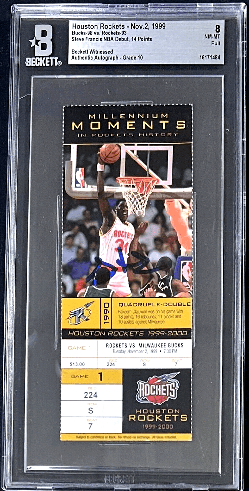 Steve Francis Signed Houston Rockets NBA Debut Ticket Beckett NM-MT 8 16171484 Ticket Stub steve-francis-nba-debut-nm-mt, Houston Rockets, supplier stock photo