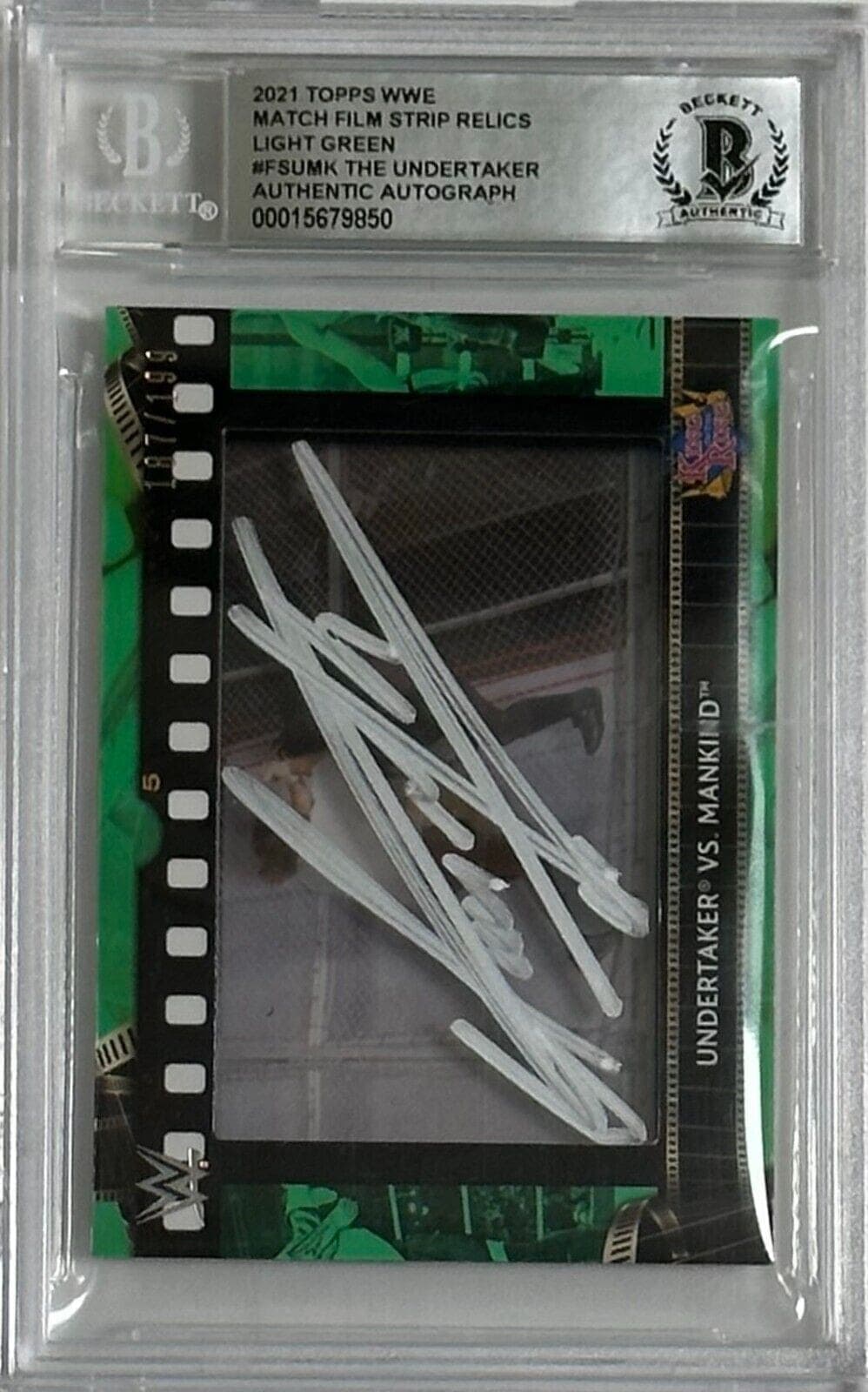Undertaker Signed 2021 Topps Match Film Strip Relics FSUMK BAS 14609850 #187/199 Undertaker Card 2021-topps-match-film-strip-relics, supplier stock photo