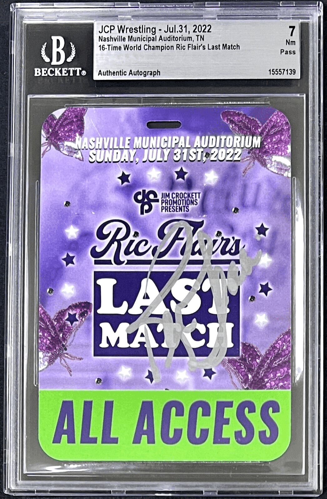 Ric Flair Signed Ric Flair’s Last Match All Access Pass Jul. 31 2022 Becket NM 7 Ric Flair Card flairs-last-match-all-access-pass, supplier stock photo