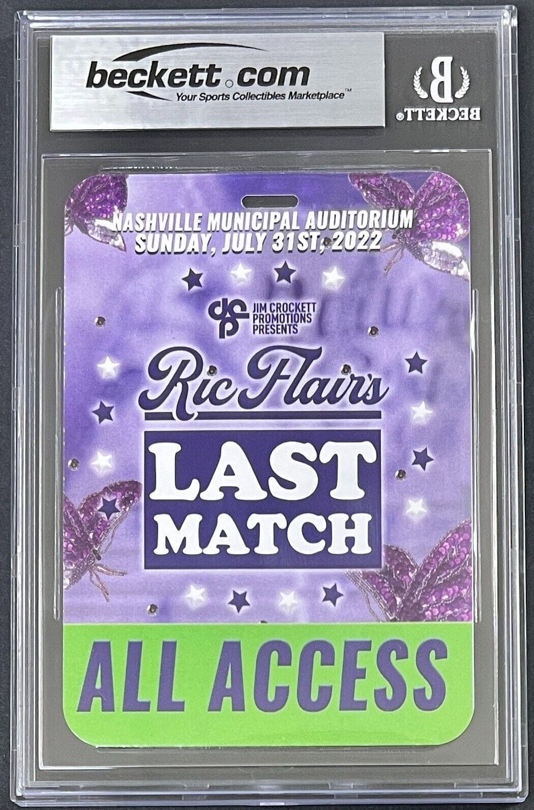 Ric Flair Signed Ric Flair’s Last Match All Access Pass Jul. 31 2022 Becket NM 7 Ric Flair Card flairs-last-match-all-access-pass, view 2, supplier stock photo