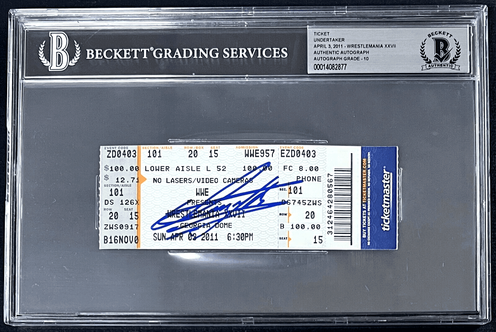 Undertaker Signed April 3, 2011 WrestleMania XXVII Ticket Beckett 14082877 Undertaker Ticket Stub 14082877, supplier stock photo
