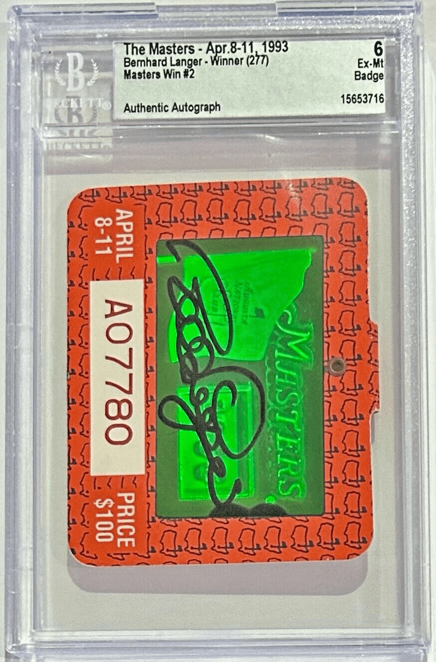 Bernhard Langer Autographed Signed 1993 The Masters Badge Beckett Ex-Mt 6 Bernhard Langer Card bernhard-langer-1993-masters-badge-ex, supplier stock photo