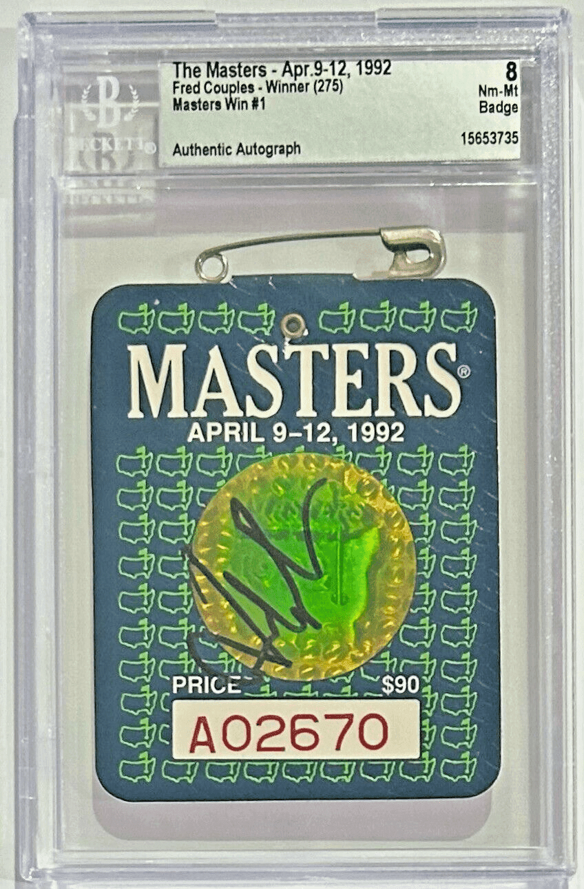 Fred Couples Autographed Signed 1992 The Masters Badge Beckett Nm-Mt 8 Fred Couples Card fred-couples-1992-masters-badge-nm, supplier stock photo