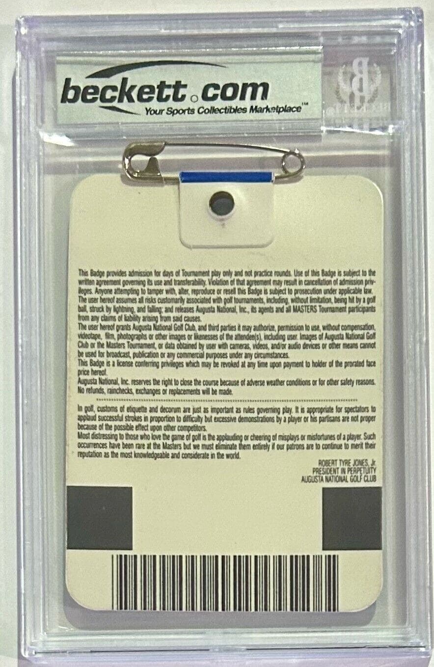 Jose Mario Olazabal Autographed Signed 1999 The Masters Badge Beckett Ex5 Auto10 Jose Maria Olazabal Card jose-mario-olazabal-1999-masters-badge, view 2, supplier stock photo