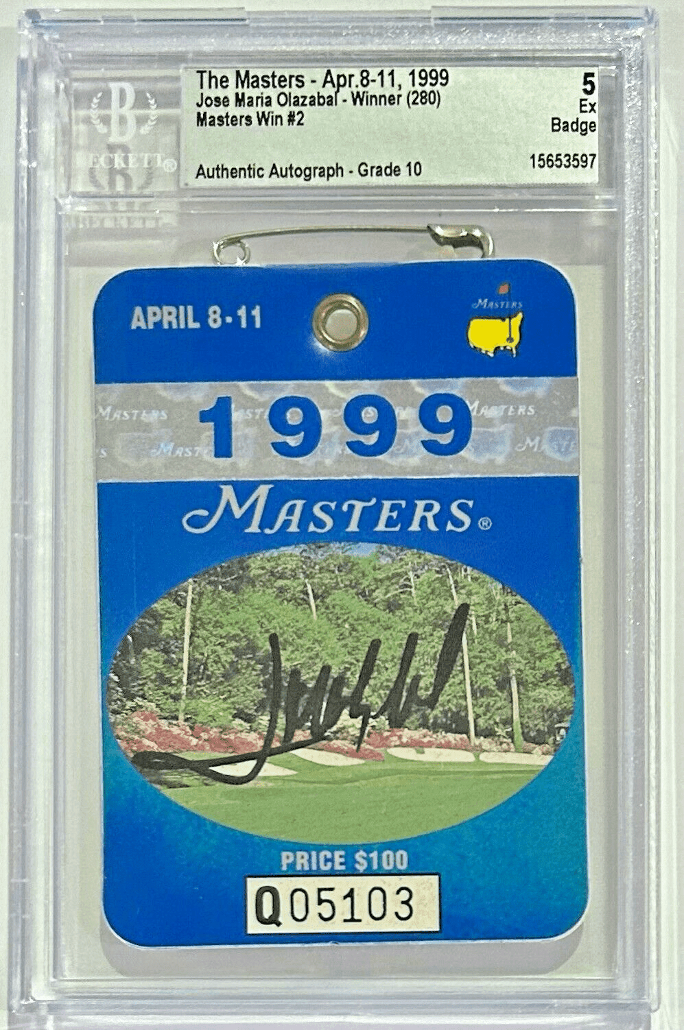 Jose Mario Olazabal Autographed Signed 1999 The Masters Badge Beckett Ex5 Auto10 Jose Maria Olazabal Card jose-mario-olazabal-1999-masters-badge, supplier stock photo
