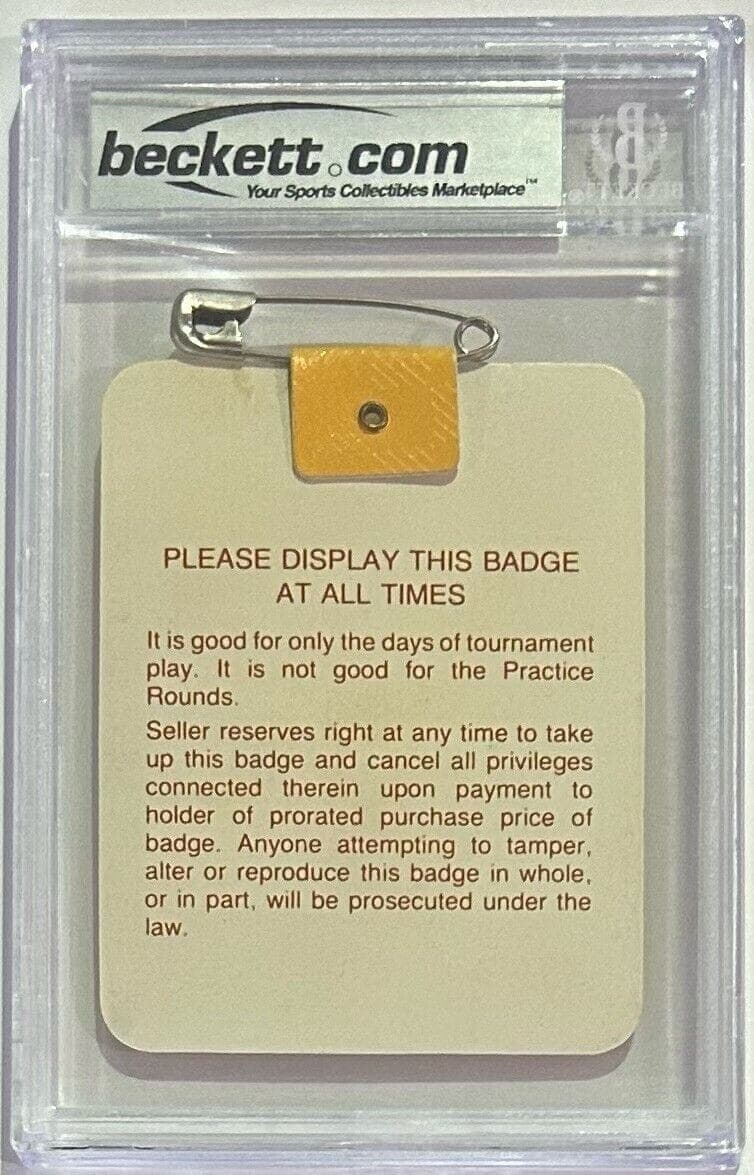 Sandy Lyle Autographed Signed 1988 The Masters Badge Beckett Nm-Mt 8 Sandy Lyle Card sandy-lyle-1988-masters-badge-nm, view 2, supplier stock photo