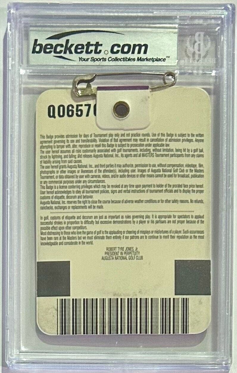 Vijay Singh Autographed Signed 2000 The Masters Badge Beckett Ex-Mt 6 Vijay Singh Card vijay-singh-2000-masters-badge-ex, view 2, supplier stock photo