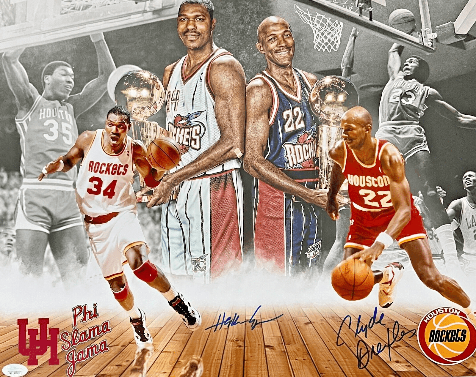 Hakeem Olajuwon Clyde Drexler Signed Autographed 16×20 Photo JSA Authentic #1 Hakeem Olajuwon Photo 16x20-clyde-drexler-16-20-1, Houston Rockets, supplier stock photo