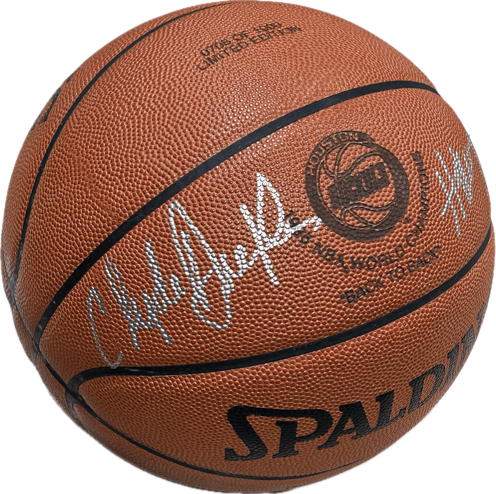 Hakeem Olajuwon & Clyde Drexler Signed Game Model Basketball LE 708 of 1,000 JSA Hakeem Olajuwon Ball clyde-drexler-game-model-basketball-le, Houston Rockets, view 3, supplier stock photo