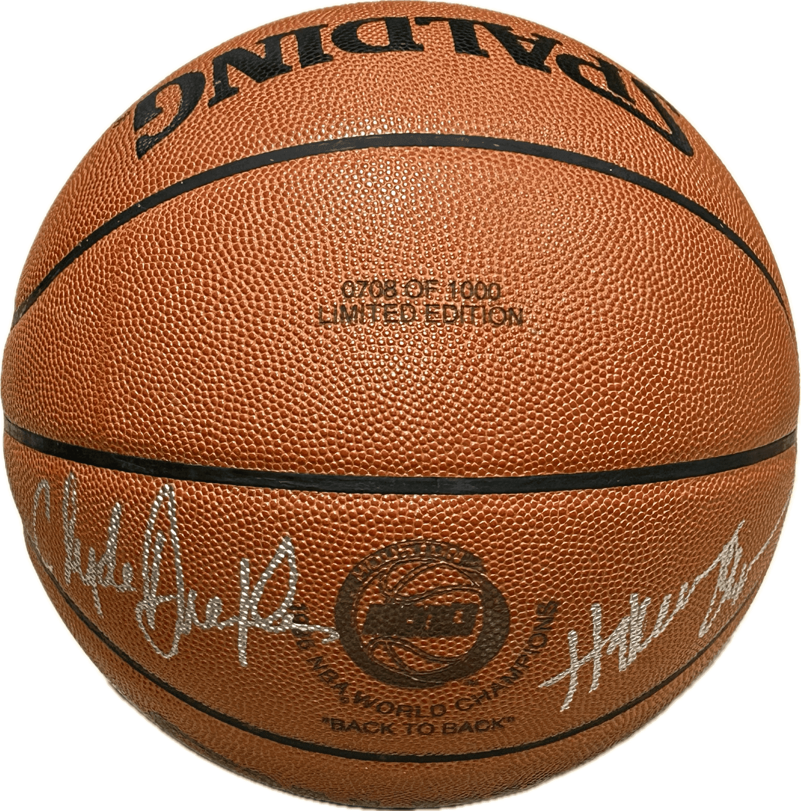 Hakeem Olajuwon & Clyde Drexler Signed Game Model Basketball LE 708 of 1,000 JSA Hakeem Olajuwon Ball clyde-drexler-game-model-basketball-le, Houston Rockets, view 2, supplier stock photo
