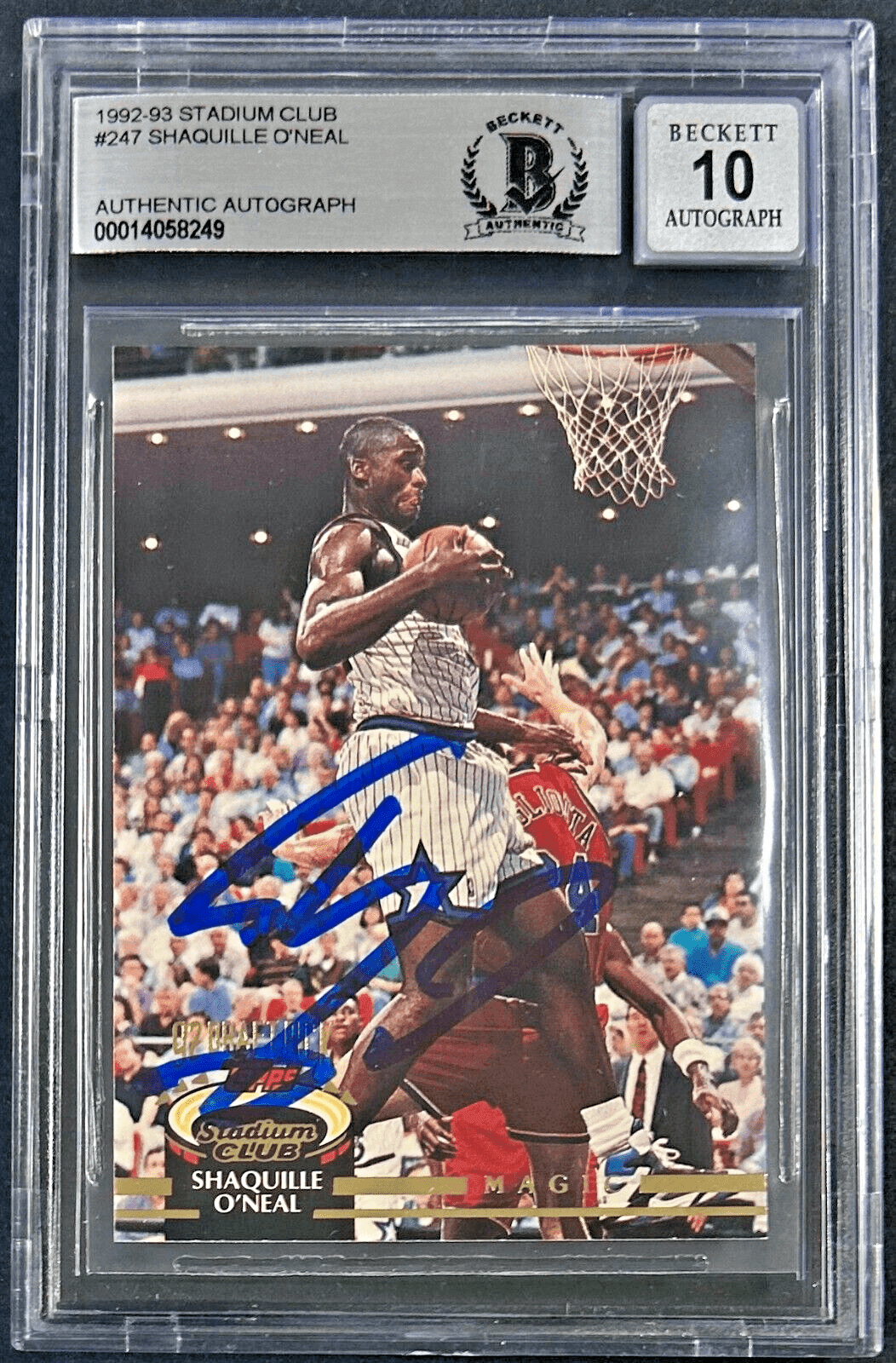Shaquille O’Neal Signed 1992 Topps Stadium Club #247 RC BAS Beckett Auto 10 Shaquille O'Neal Card 1992-topps-stadium-club-247-rc, supplier stock photo