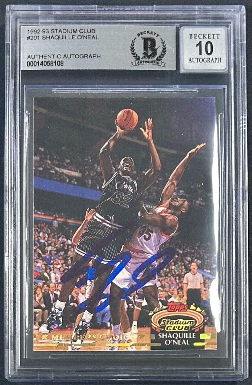 Shaquille O’Neal Signed 1992 Topps Stadium Club #201 RC BAS Beckett Auto 10 Shaquille O'Neal Card 1992-topps-stadium-club-201-rc, supplier stock photo