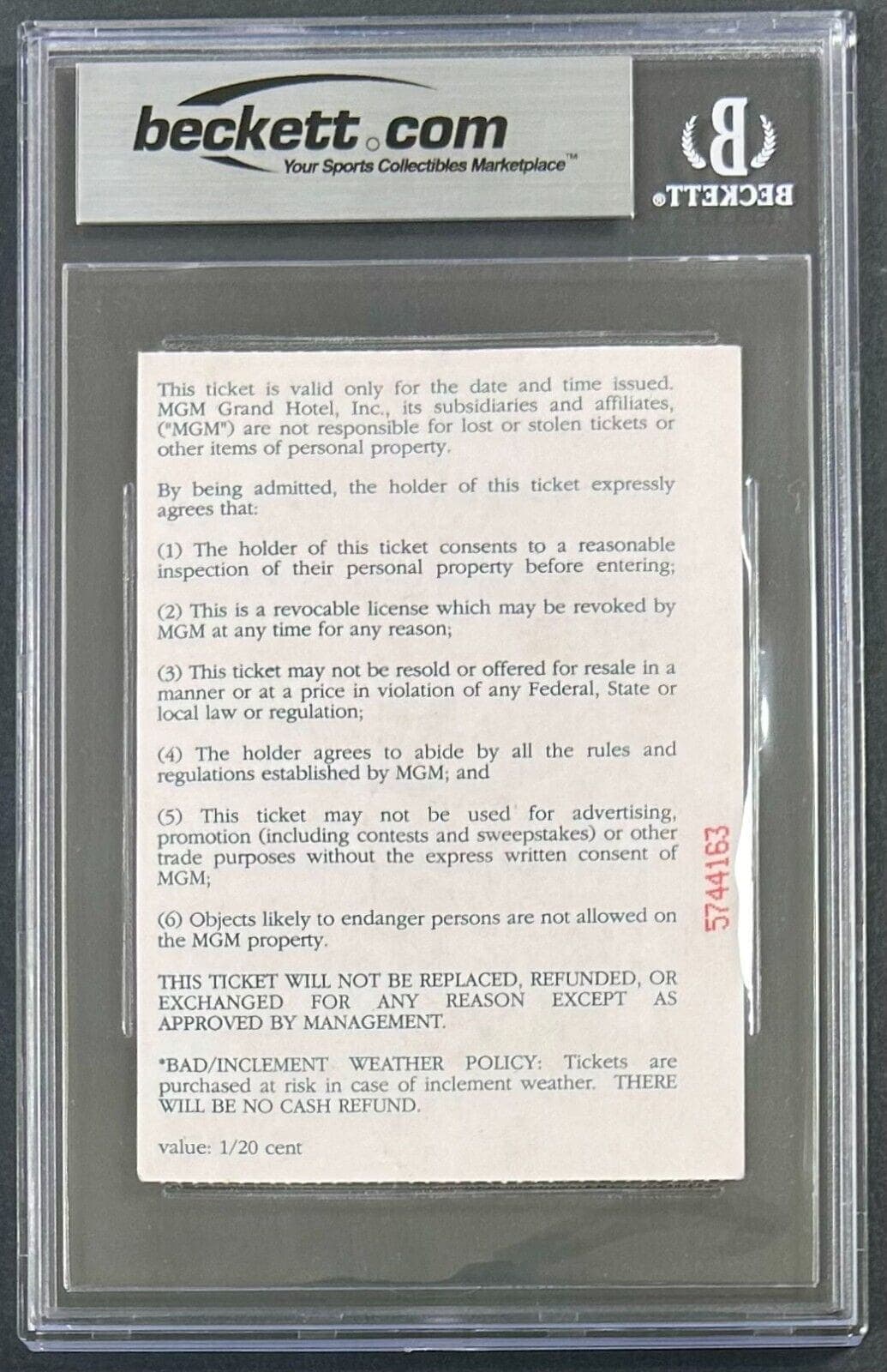 Mike Tyson Signed Fight Ticket Stub Tupac Shot Leaving Fight BAS 6 EX-M RIP 2Pac Mike Tyson Ticket Stub fight-tupac-shot-leaving-6-ex, view 2, supplier stock photo