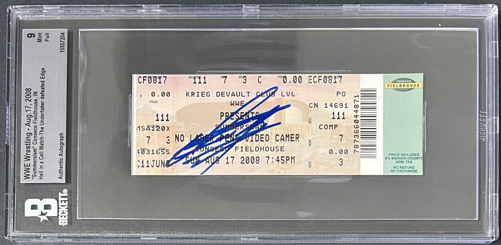Undertaker Signed WWE SummerSlam Aug. 17, 2008 Ticket Beckett 9 Mint Undertaker Ticket Stub undertaker-wwe-summerslam-aug-17-2008, supplier stock photo