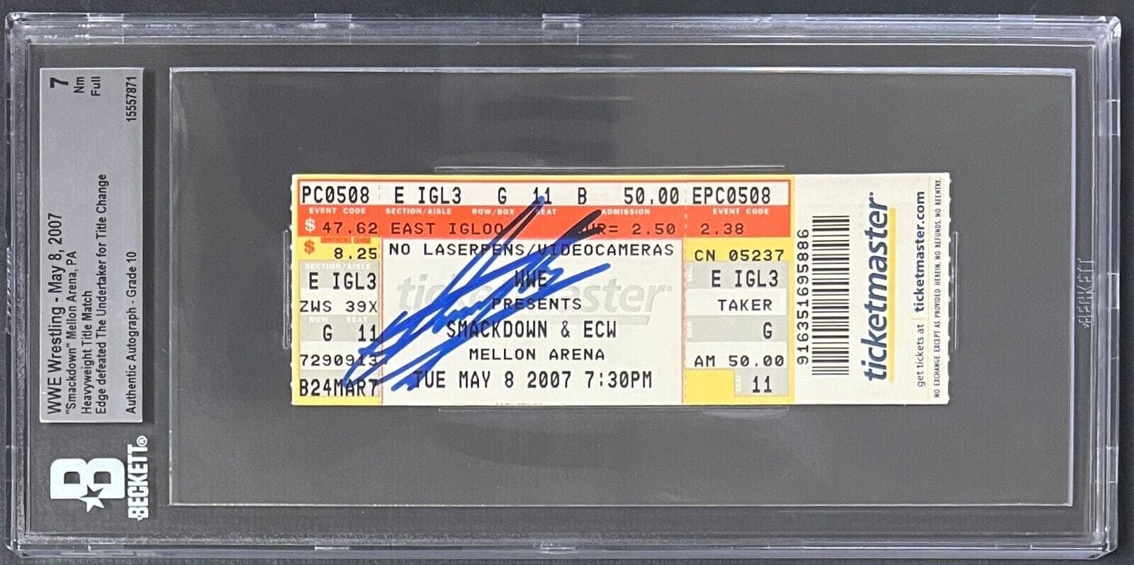 Undertaker Signed WWE Smackdown May 8, 2007 Ticket Beckett 7 NM Auto 10 Undertaker Ticket Stub undertaker-wwe-smackdown-may-8-2007, supplier stock photo