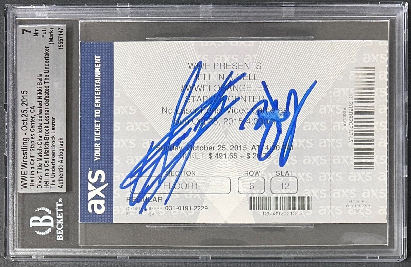 Undertaker Brock Lesnar Signed WWE Hell In The Cell Oct. 25, 2015 Ticket Beckett Brock Lesnar Ticket Stub undertaker-brock-lesnar-wwe-hell-cell, supplier stock photo