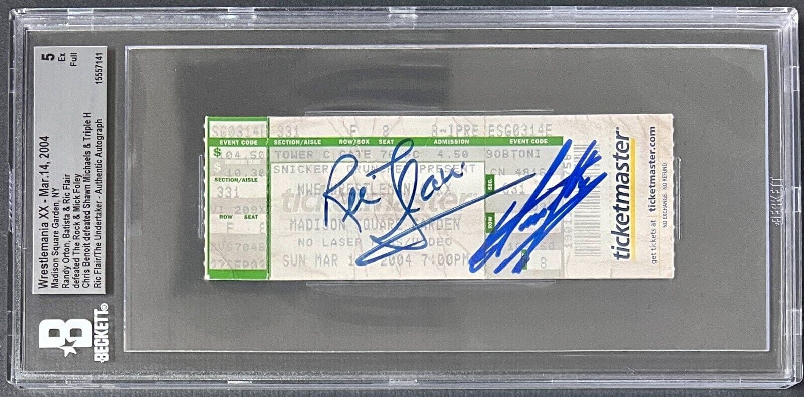 Undertaker Ric Flair Signed WWE WrestleMania XX Mar 14, 2004 Ticket Beckett 5 Ex Undertaker Ticket Stub undertaker-ric-flair-wwe-wrestlemania-xx, supplier stock photo