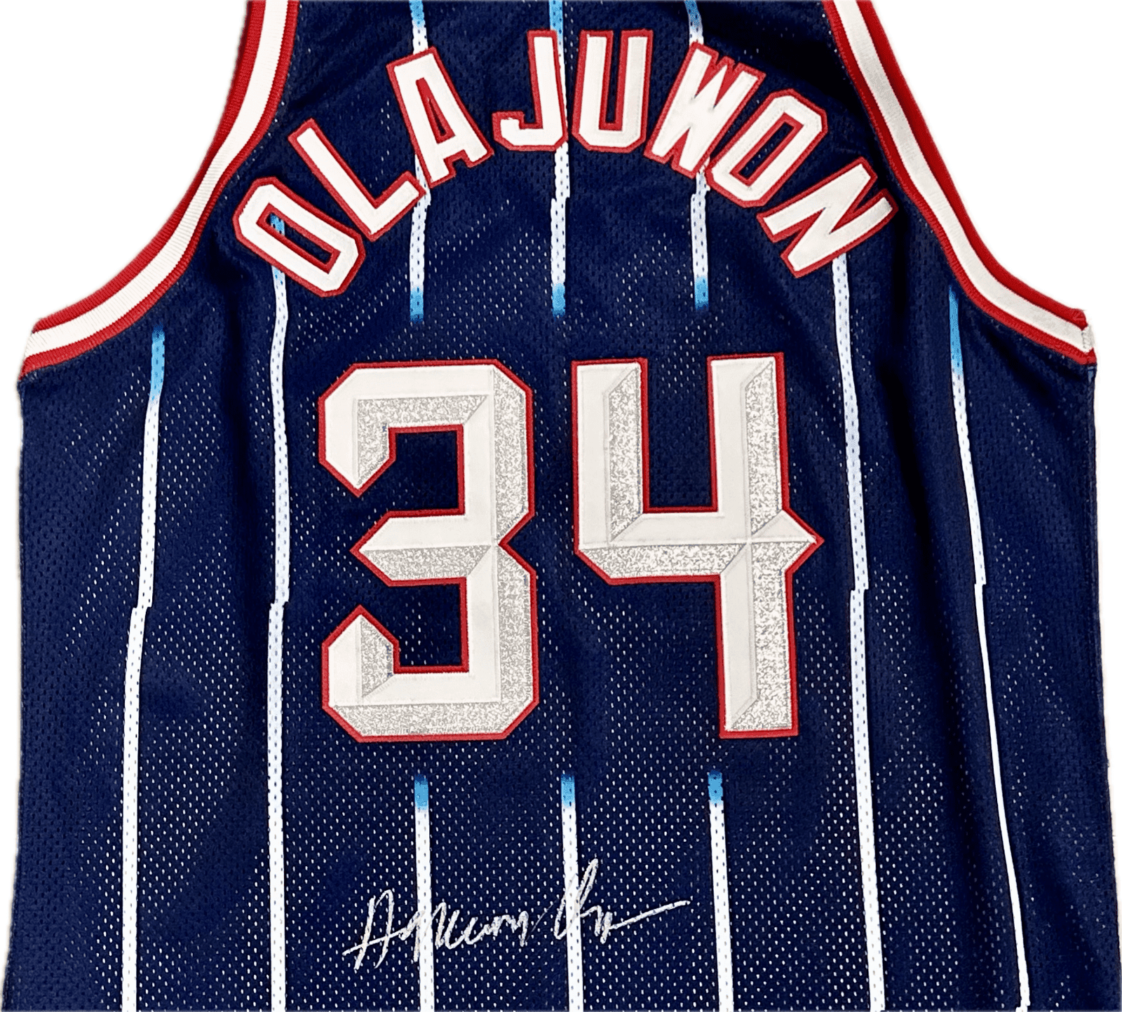 Hakeem Olajuwon Signed 1995-96 Authentic Houston Rockets Pro Cut Jersey Beckett Hakeem Olajuwon Jersey hakeem-olajuwon-1995-96-pro-cut, Houston Rockets, view 3, supplier stock photo