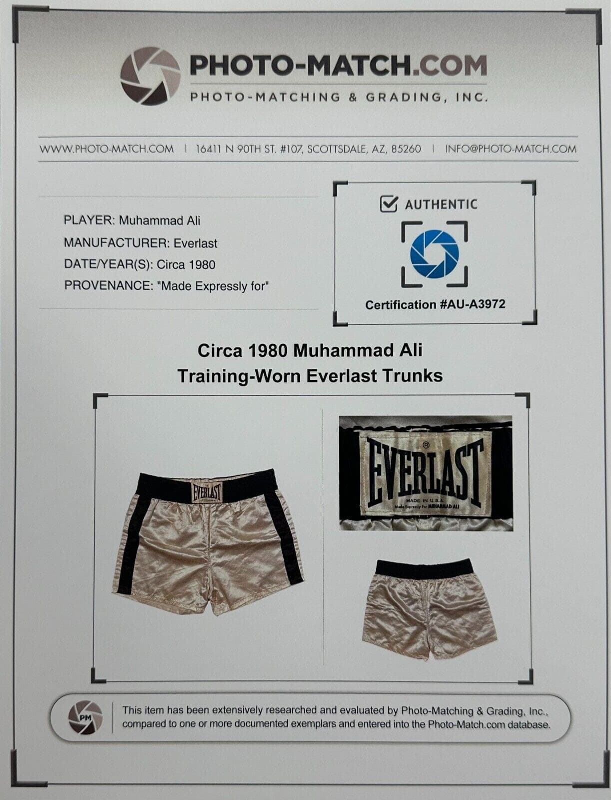 Muhammad Ali Circa 1980 Training-Worn Everlast Trunks Authen By PhotoMatch.Com Muhammad Ali Other circa-1980-training-worn-everlast-trunks, view 4, supplier stock photo