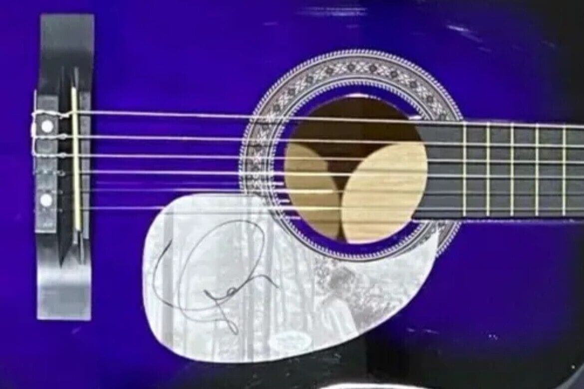 Taylor Swift Signed Autographed Purple Acoustic Guitar JSA Authen Folklore Other taylor-swift-purple-acoustic-guitar-authen, view 2, supplier stock photo