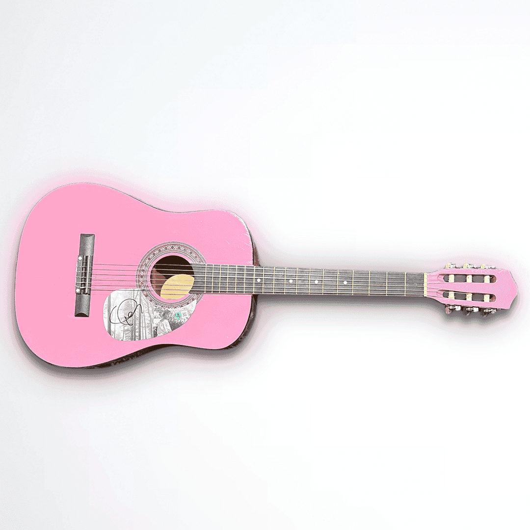 Taylor Swift Signed Pink Acoustic Guitar Framed Shadowbox Beckett Folklore Other taylor-swift-pink-acoustic-guitar-framed, view 2, supplier stock photo