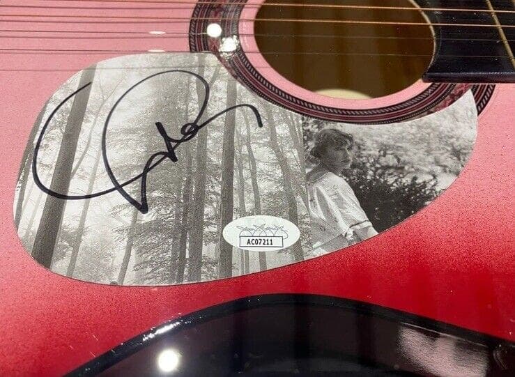 Taylor Swift Signed Pink Starburst Acoustic Guitar Framed Shadowbox JSA Folklore Other taylor-swift-pink-starburst-acoustic-guitar, view 2, supplier stock photo