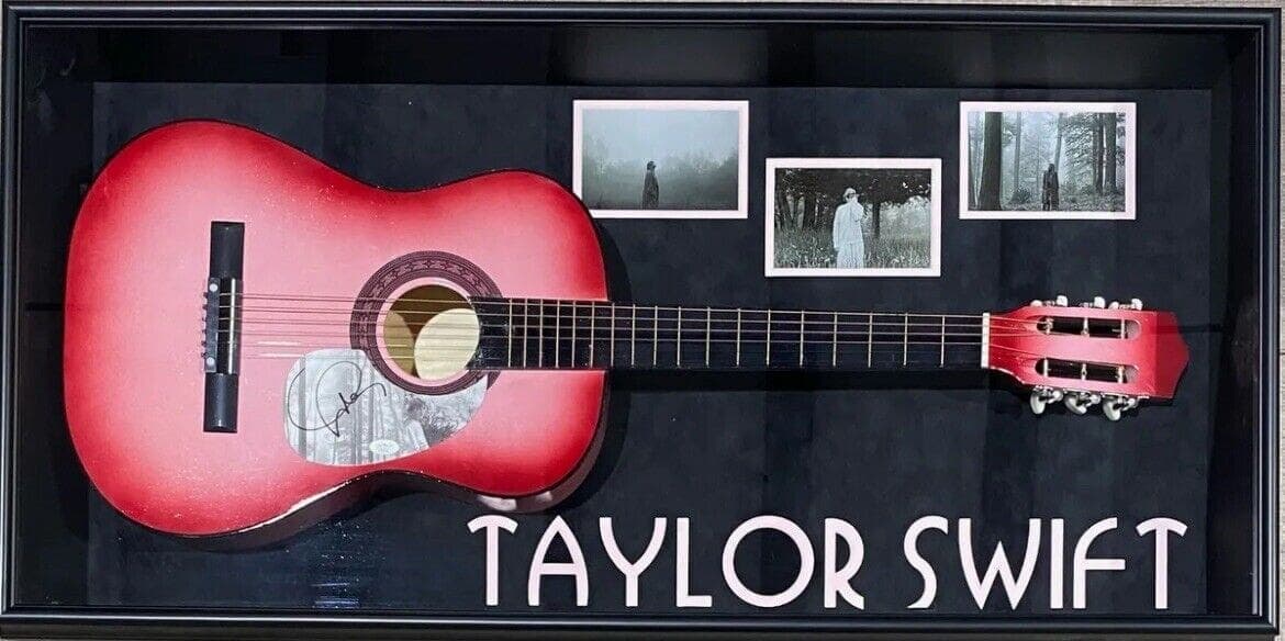 Taylor Swift Signed Pink Starburst Acoustic Guitar Framed Shadowbox JSA Folklore Other taylor-swift-pink-starburst-acoustic-guitar, supplier stock photo
