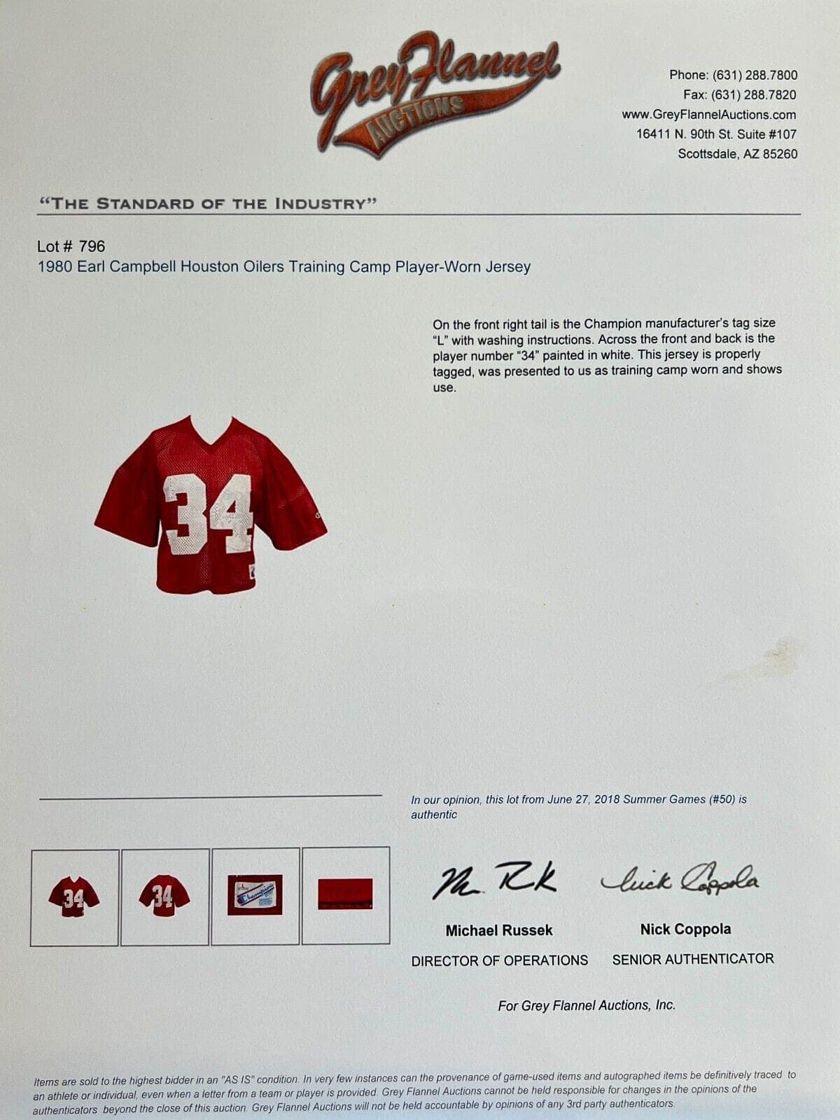 Earl Campbell 1980 Houston Oilers Training Camp Practice Worn Jersey Earl Campbell Jersey 1980-training-camp-practice-worn, Houston Oilers, view 6, supplier stock photo