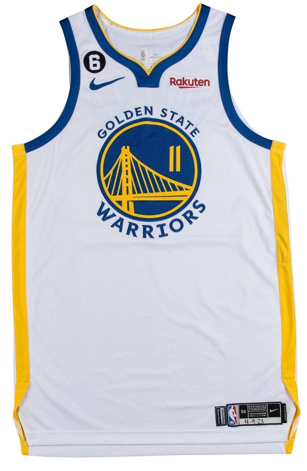 Klay Thompson #11 2022-23 Golden State Warriors Game Used Away Jersey Jersey klay-thompson-11-2022-23-game, Golden State Warriors, view 2, supplier stock photo