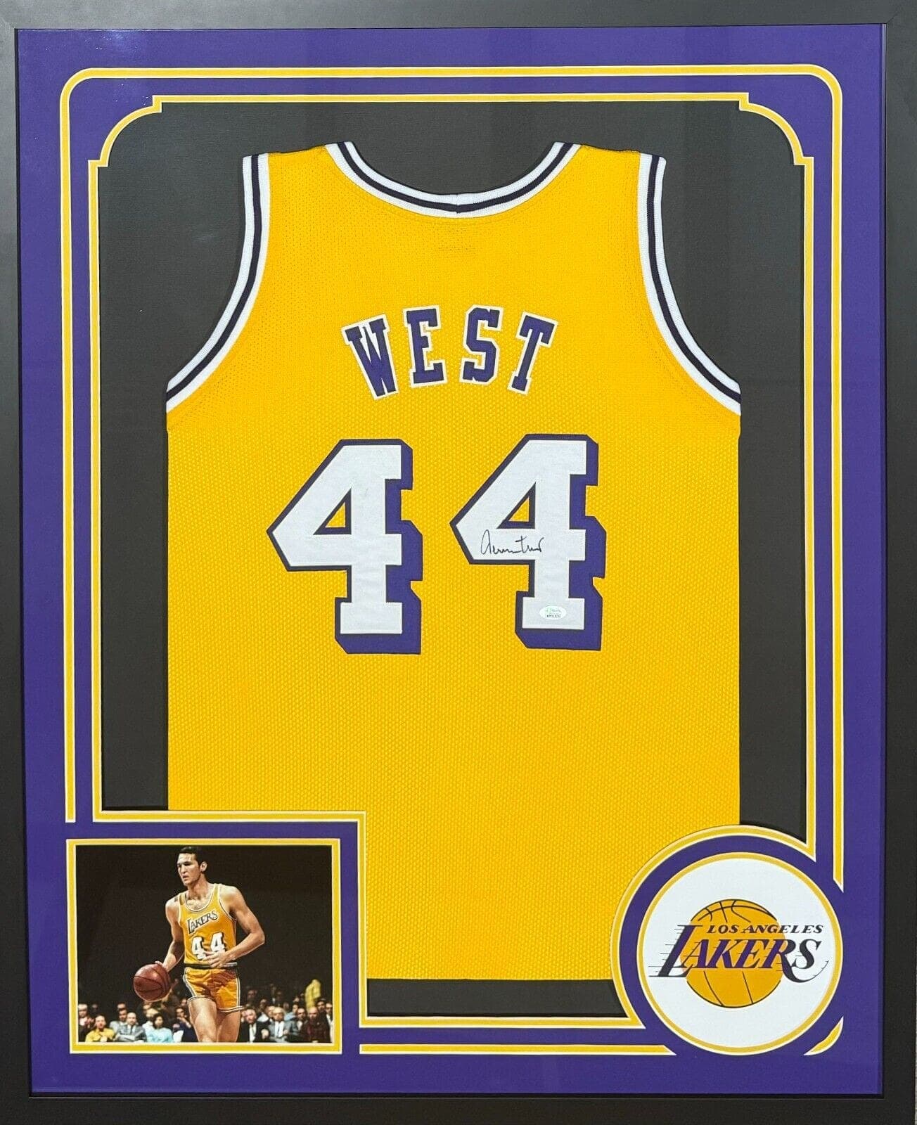 Jerry West Signed Autographed Framed Yellow Jersey JSA Authenticated Jerry West Jersey jerry-west-framed-yellow, Los Angeles Lakers, supplier stock photo