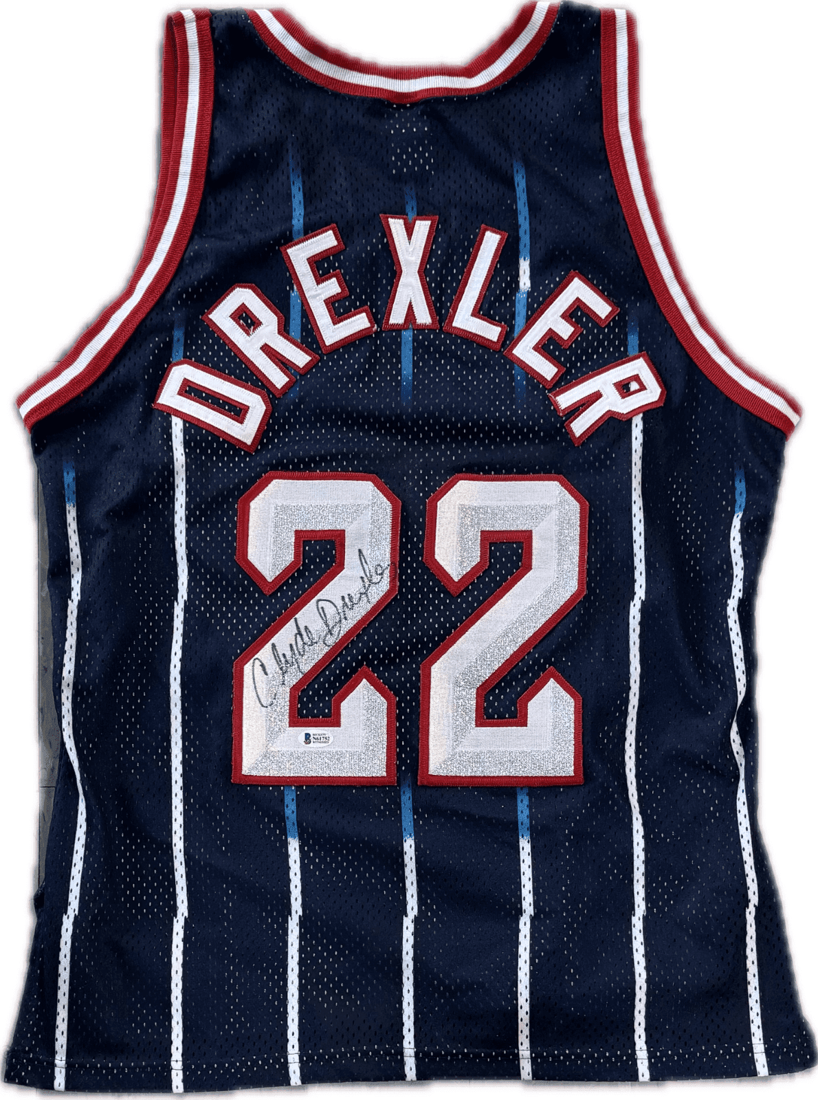 Clyde Drexler Signed Autographed Champions 75th Anniv. Rockets Jersey Beckett Clyde Drexler Jersey champions-75th-anniv, Houston Rockets, supplier stock photo