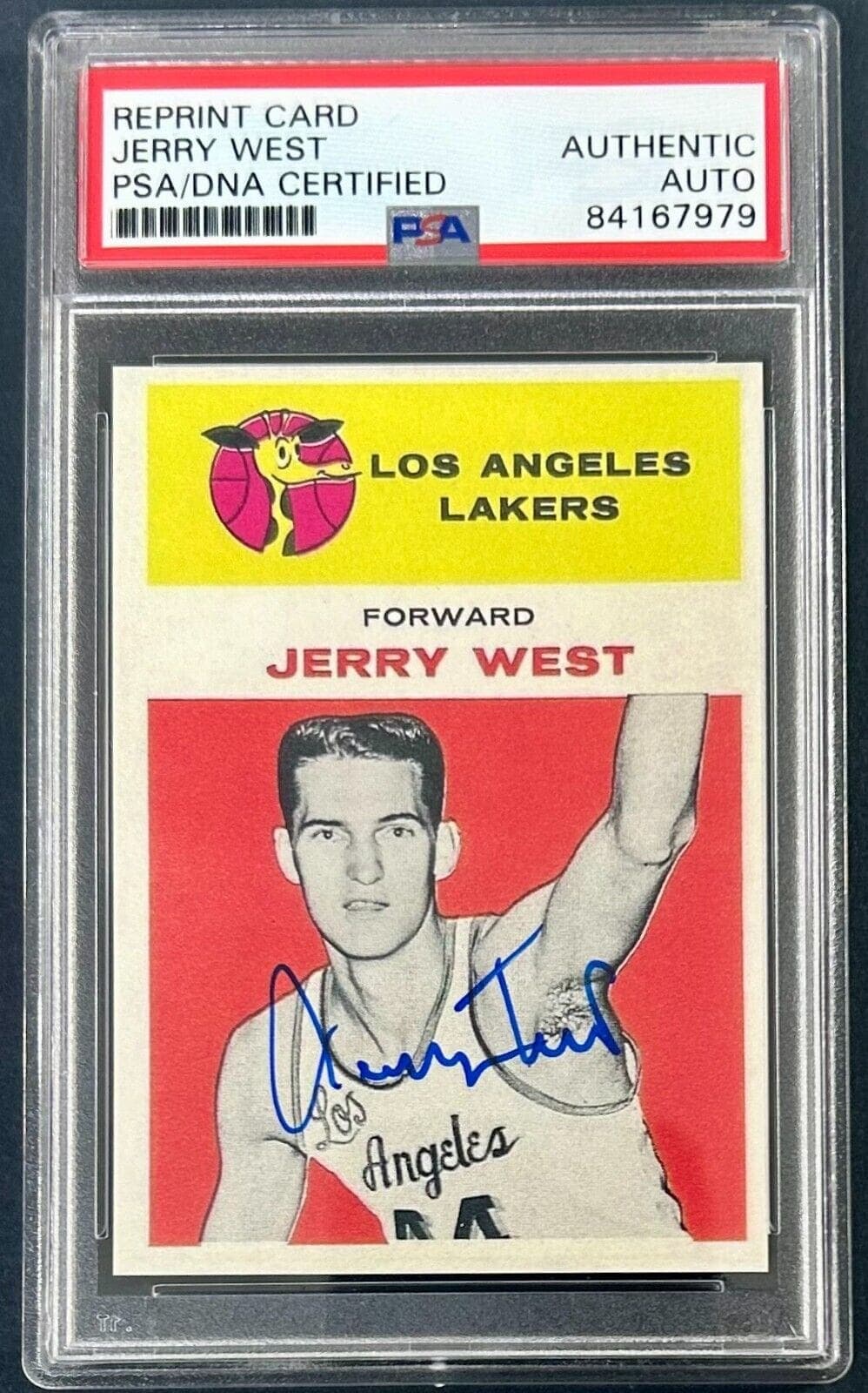 Jerry West Autographed 1961-62 Fleer Reprint Rookie Card #43 PSA/DNA 84167979 Card jerry-west-1961-62-fleer-reprint, supplier stock photo