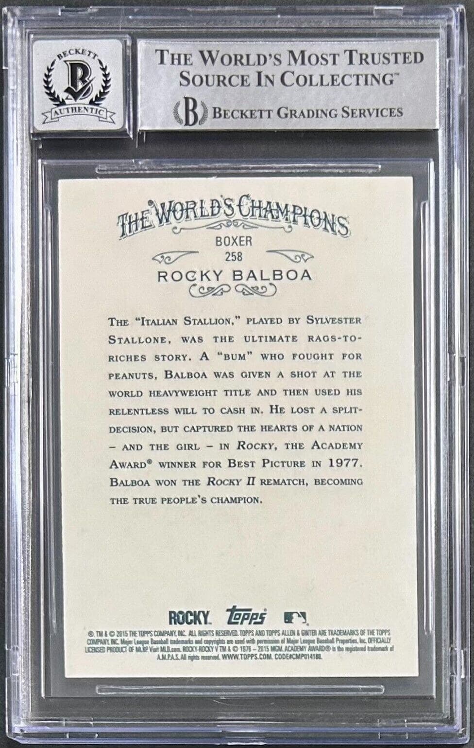 Sylvester Stallone Signed 2015 Topps Allen & Ginter Card BAS 16617342 Auto 10 Sylvester Stallone Card sylvester-stallone-2015-topps-allen-ginter, view 2, supplier stock photo