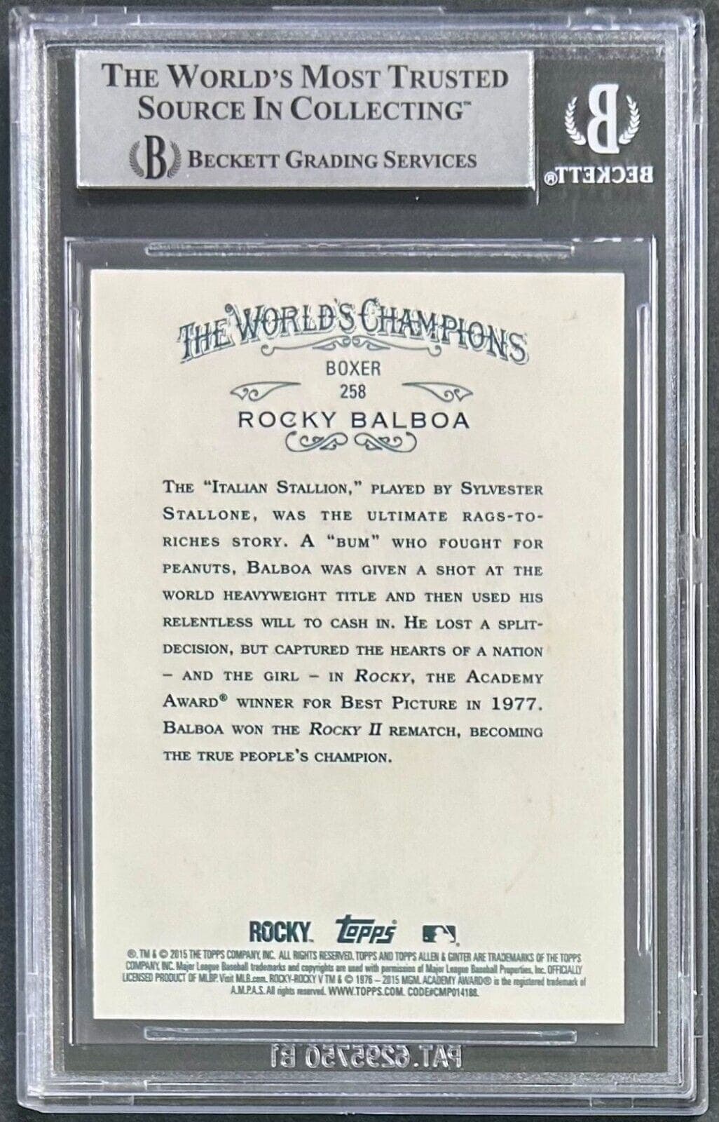 Sylvester Stallone Signed 2015 Topps Allen & Ginter Card Beckett 16624972 Card sylvester-stallone-2015-topps-allen-ginter, view 2, supplier stock photo