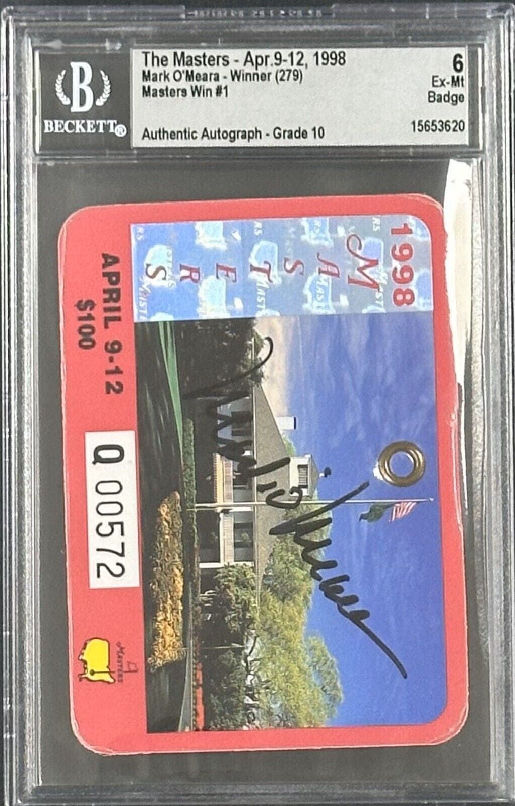 Mark O’Mera Signed 1998 Masters Badge Beckett Authentic 6 Ex-Mt 15653620 Card 15653620, supplier stock photo