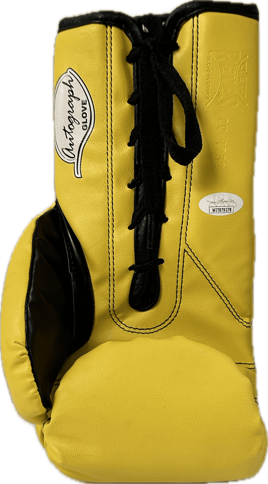 Floyd Mayweather Jr Signed Yellow Cleto Reyes Boxing Glove Right w/TMT & $ Floyd Mayweather Jr. Glove yellow-cleto-reyes-boxing-right-tmt, view 2, supplier stock photo