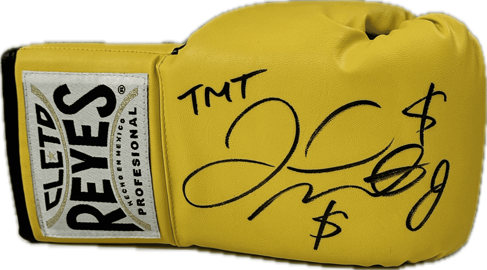 Floyd Mayweather Jr Signed Yellow Cleto Reyes Boxing Glove Right w/TMT & $ Floyd Mayweather Jr. Glove yellow-cleto-reyes-boxing-right-tmt, supplier stock photo