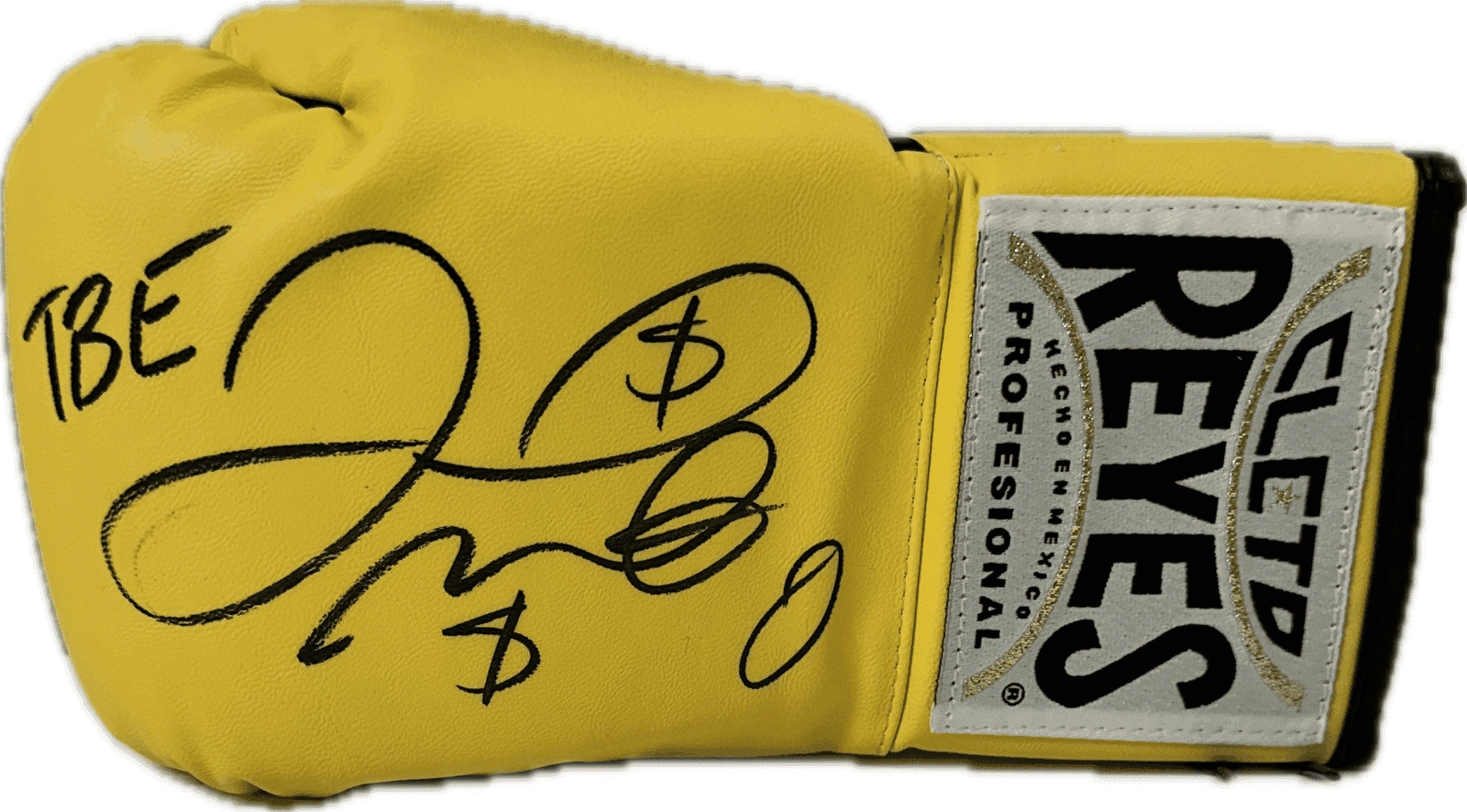 Floyd Mayweather Jr Signed Yellow Cleto Reyes Boxing Glove Left w/TBE & $ Floyd Mayweather Jr. Glove yellow-cleto-reyes-boxing-left-tbe, supplier stock photo