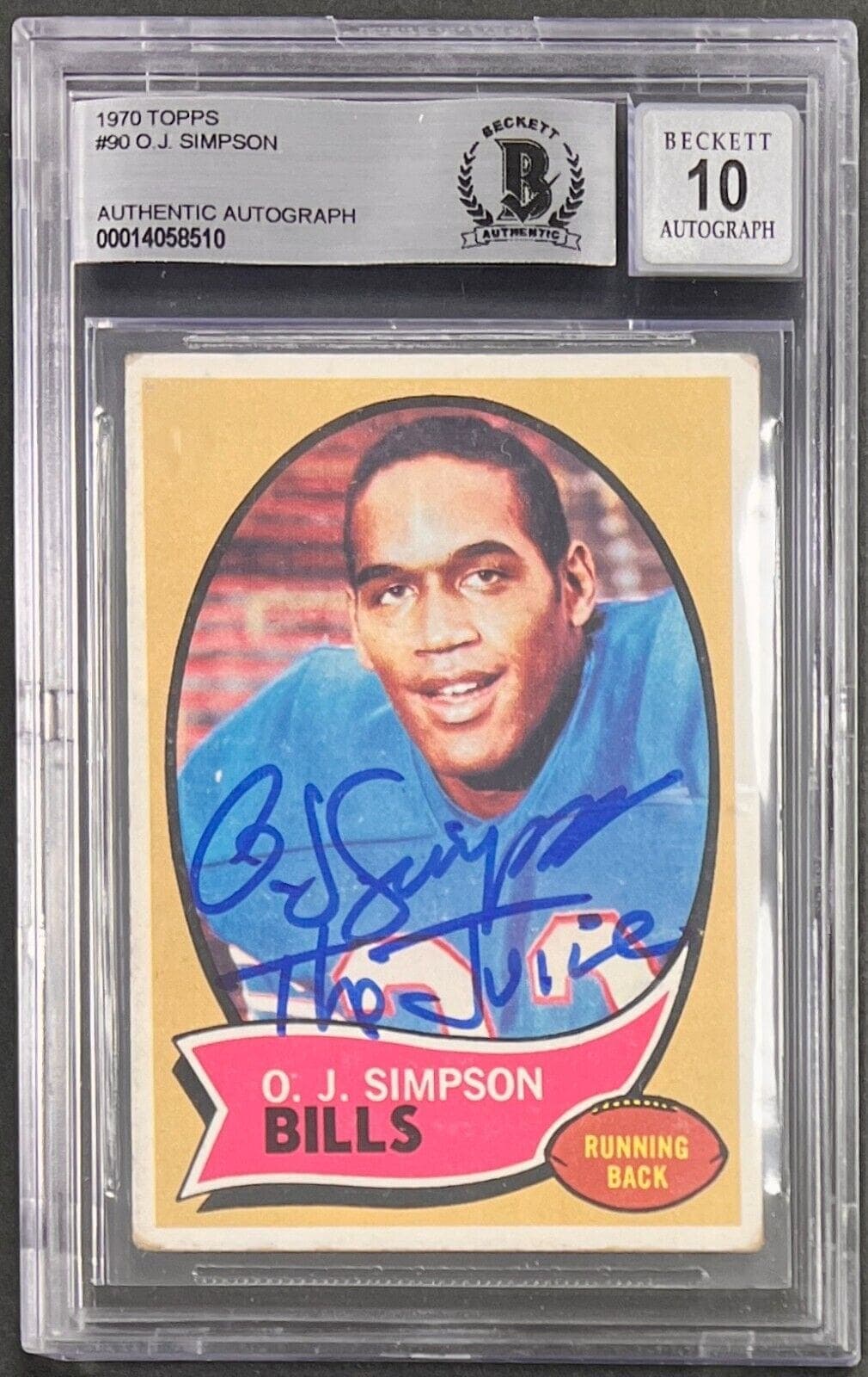 O.J. Simpson Signed 1970 Topps Rookie Card BAS 14058510 Auto 10 The Juice O.J. Simpson Card 14058510, supplier stock photo