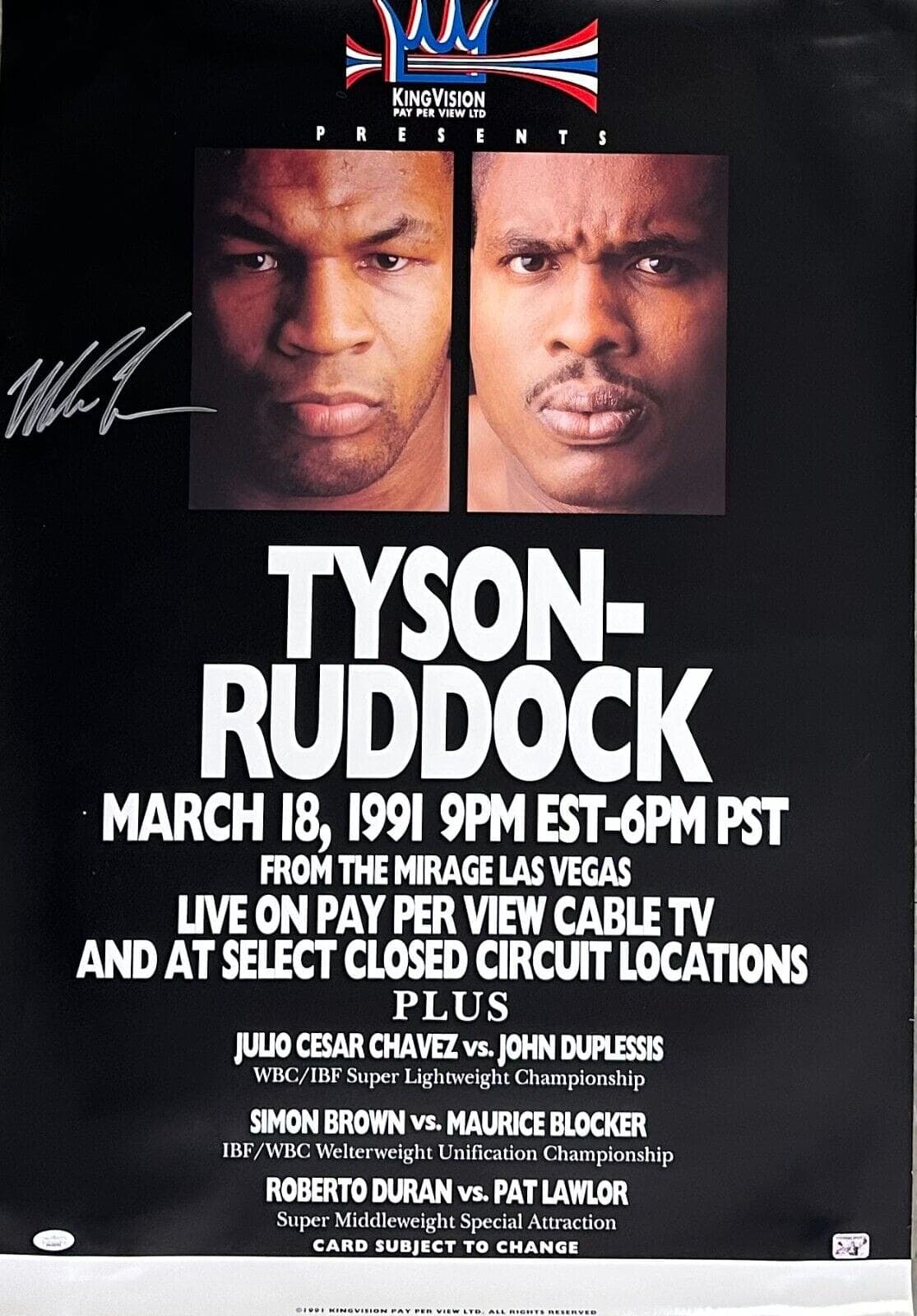 Mike Tyson vs Ruddock Signed Original Fight Poster JSA & Tyson Hologram Authen Mike Tyson Other vs-ruddock-original-fight-poster-hologram, supplier stock photo