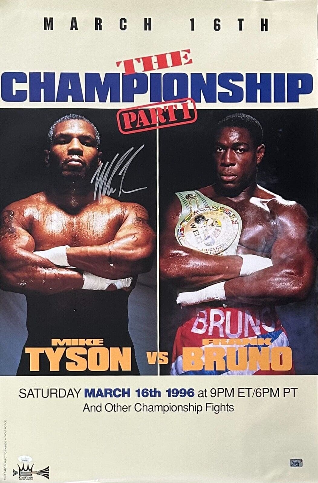 Mike Tyson vs Bruno Signed Original Fight Poster JSA & Tyson Holo Authentic Sil Mike Tyson Other vs-bruno-original-fight-poster-holo, supplier stock photo