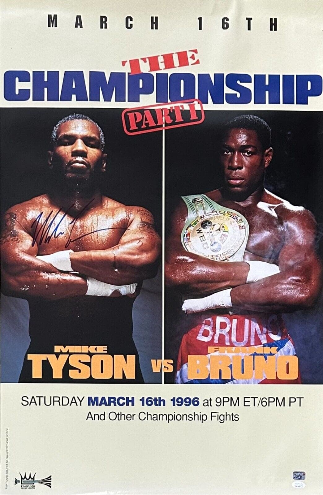 Mike Tyson vs Bruno Signed Original Fight Poster JSA & Tyson Holo Authentic Blue Mike Tyson Other vs-bruno-original-fight-poster-holo, supplier stock photo