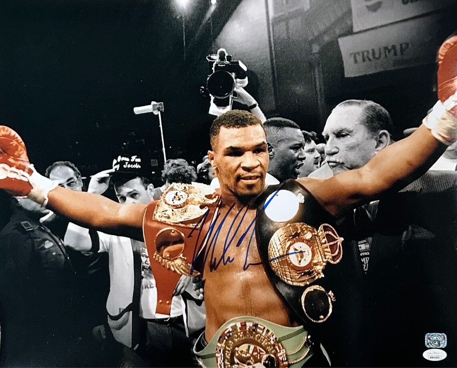 Mike Tyson Signed Autographed 16×20 Photo JSA & Mike Tyson Authentic Belts Blue Mike Tyson Photo 16x20-16-20-belts-blue, supplier stock photo