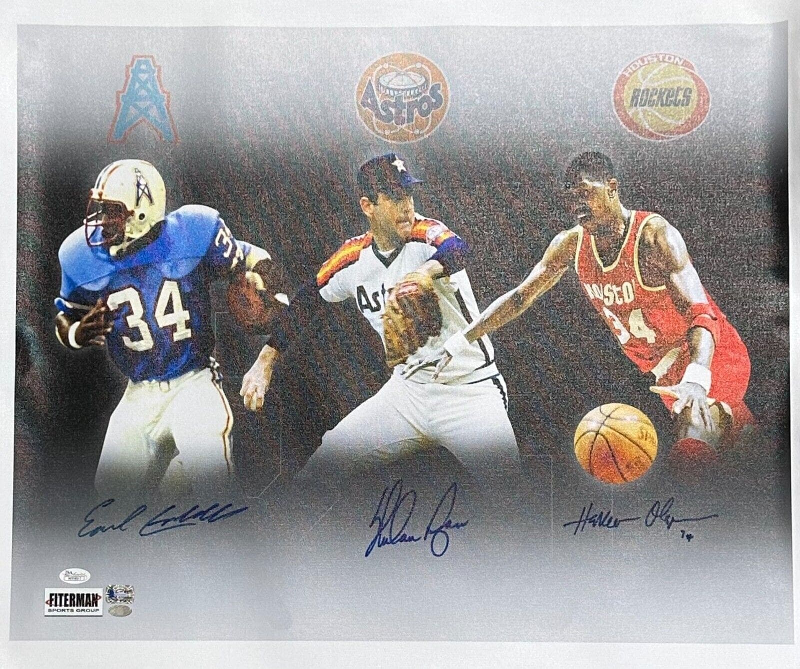 Hakeem Olajuwon Earl Campbell Nolan Ryan Signed 20×24 Canvas JSA Authenticated Hakeem Olajuwon Canvas 20x24-hakeem-olajuwon-earl-campbell-nolan-ryan, Houston Rockets, supplier stock photo